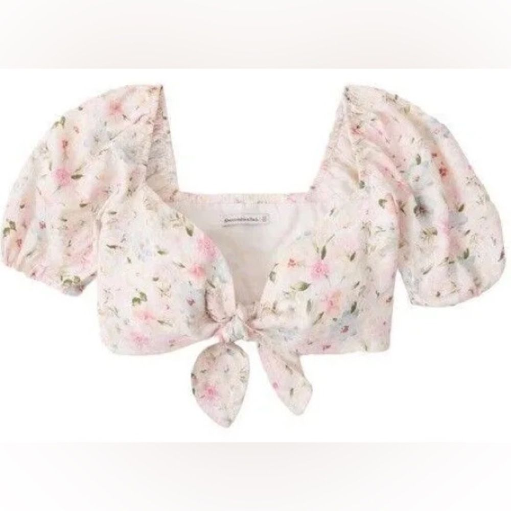 Abercrombie & Fitch Pastel Floral Tie Front Crop